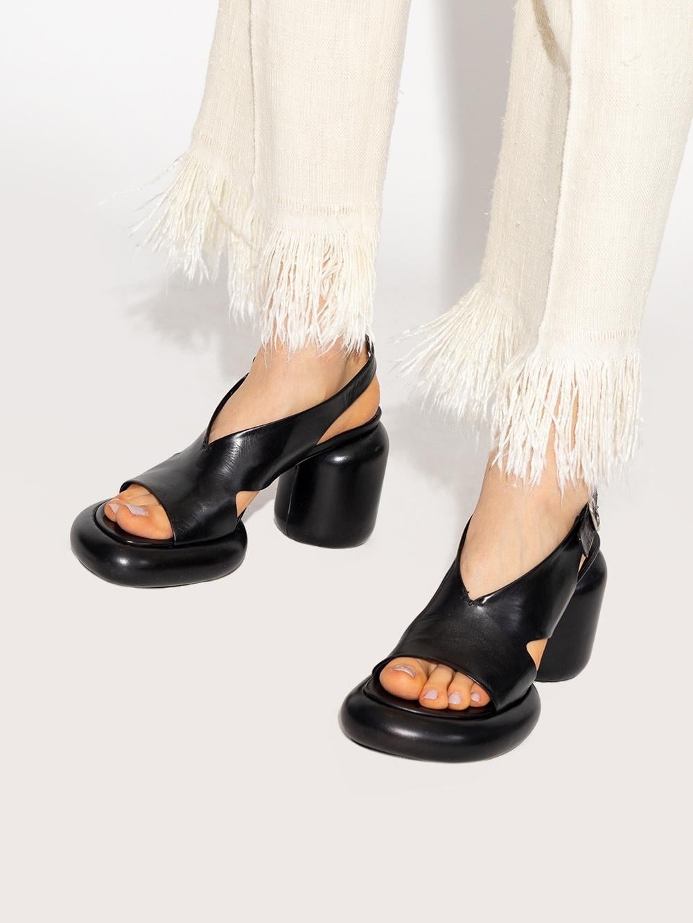 Jil Sander Black Leather Slingback Platform Sandals